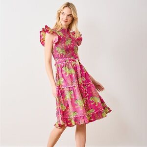 PRINTFRESH Let’s Ruffle Dress Bagheera Hot Pink Smocked Organic Cotton NWT Small